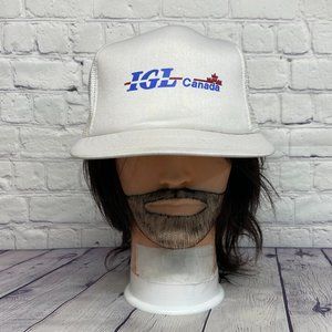 Vintage Hat Cap Snapback White Trucker Mesh IGL Canada 90s Headline Headwear